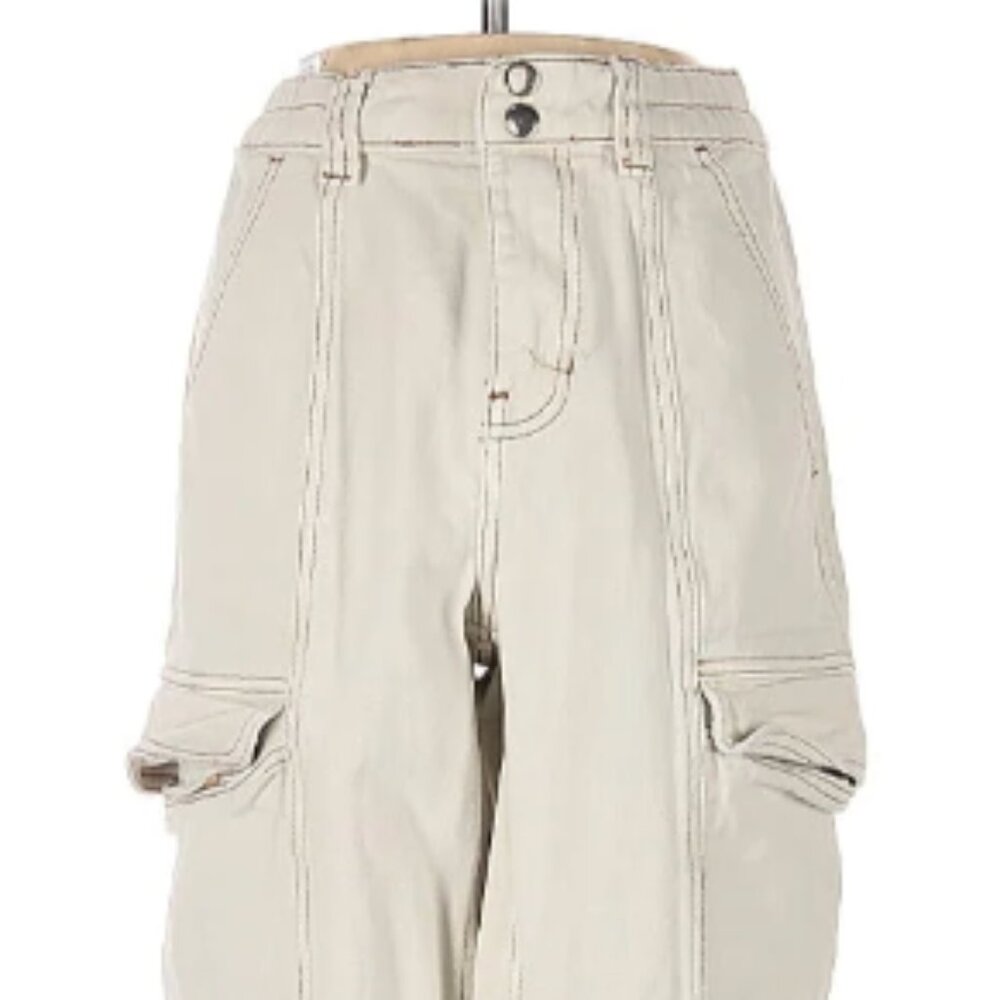 Pacsun jean cargo pants cream with brown stitching elastic waist size S